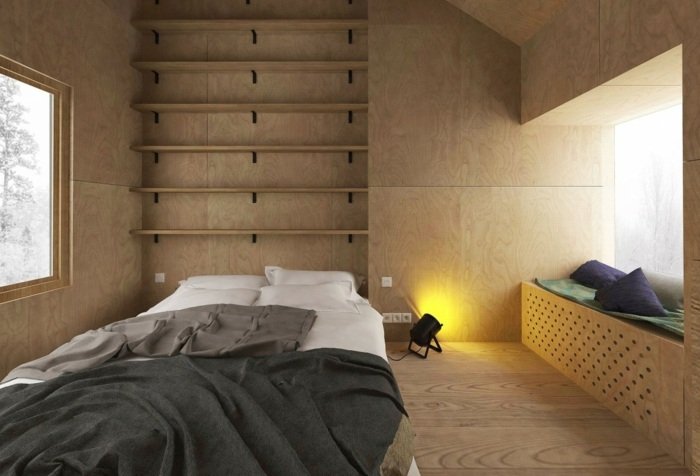 Spací priestor v zimnom prázdninovom dome je na 2. poschodí zimná chata priestor na spanie policová posteľ čítací kútik prázdniny