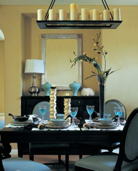 modrá sviečka obrus nápad na zimnú výzdobu