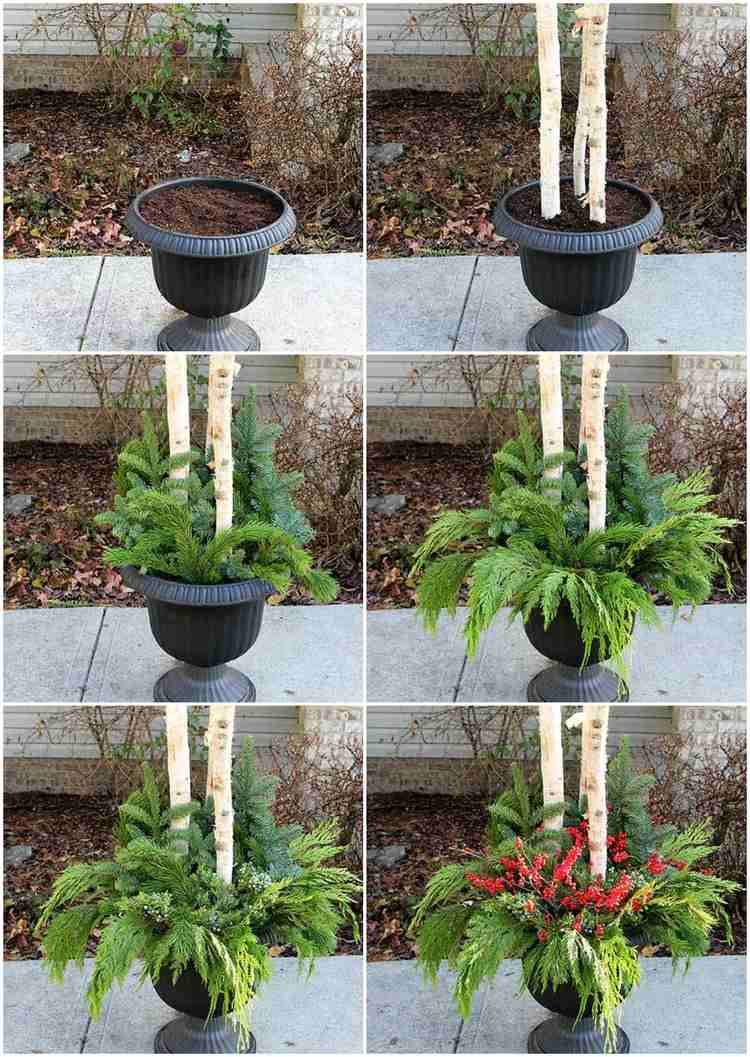 Vyrobte si vlastné vianočné aranžmány vonku vo vaničkách