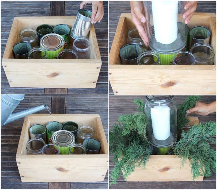 Vyrobte si vlastné zimné aranžmán so sviečkou v drevenej krabičke