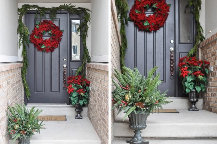 vianočná výzdoba pred vchodom do domu