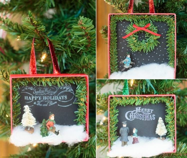 Tinkerova zimná krajina vo veku kartónovej škatule s umelou borovicovou zeleňou a vatou