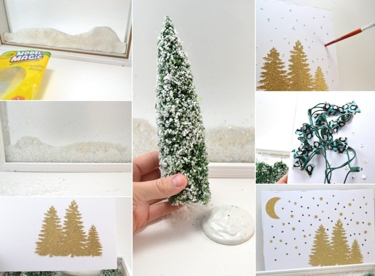 Návod na vlastnoručne vyrobenú snehovú krajinu v zlatej farbe a s reťazou svetiel