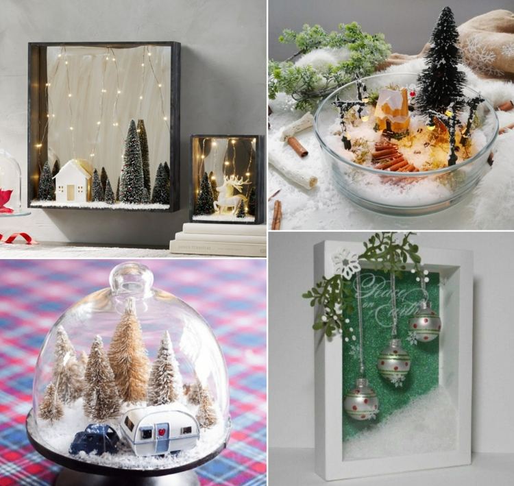 Tinker nápady pre zimnú krajinu v zvončeku, ráme a sklenenej miske