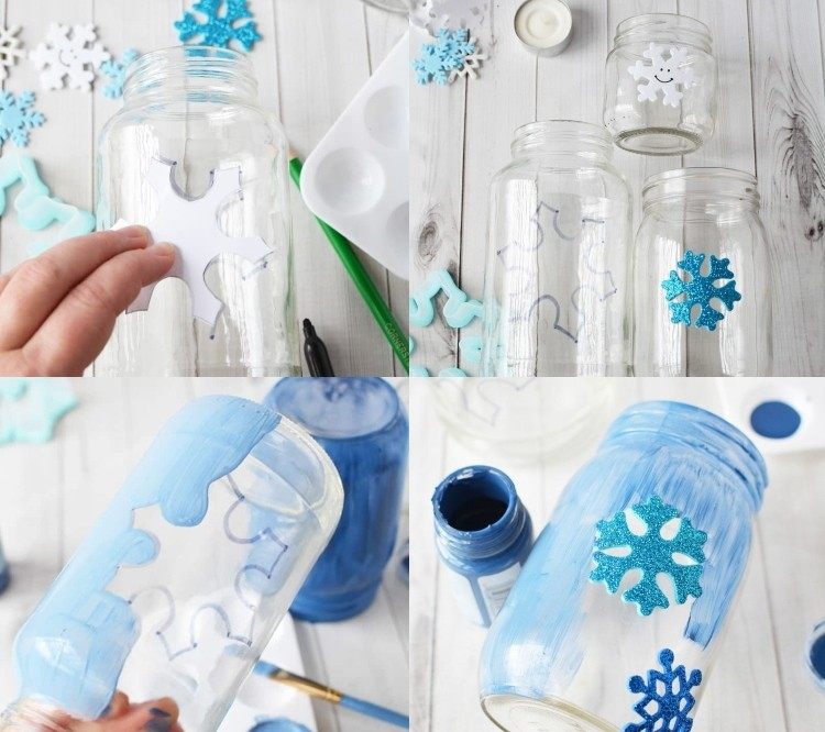 Zimná lampa z džemu a s motívmi snehových vločiek