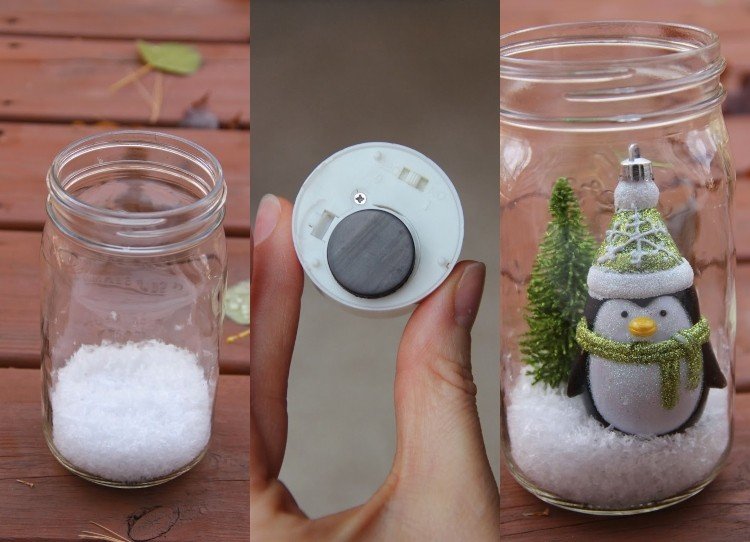 Vyrobte si s deťmi lampáš s figúrkou tučniaka v zaváraninovom pohári