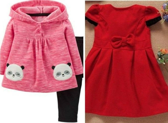 dvojdielna súprava s legínami a červenými šatami pre malé dievčatká Top s legínami a červené šaty s mašľou