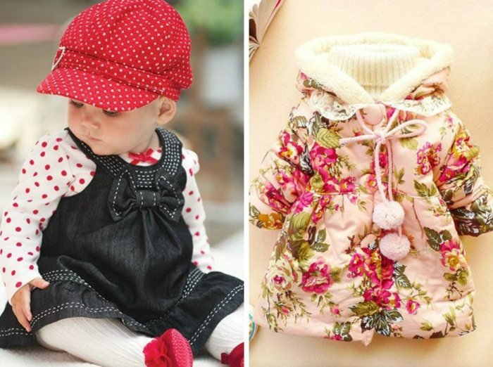 elegantná a moderná doba aj pre malé dievčatá Džínsové šaty a farebný vzorovaný kabát