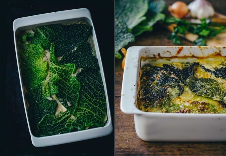 Savoy kapusta recepty - kastról s listami kapusty savojskej, zemiakmi a omáčkou