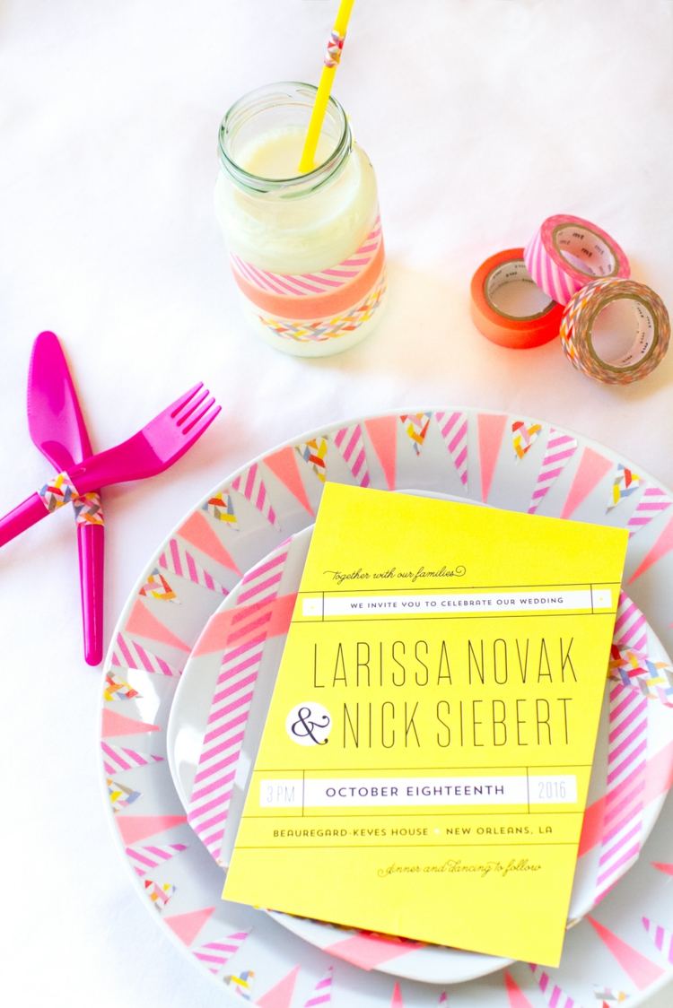 Jednoduchý nápad na výrobu svadobnej dekorácie DIY-Hocheitsdeko-Príbory-Nápojové taniere-Lepiaca páska-ozdoba