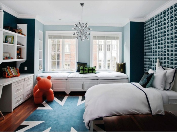 nápady-farebný dizajn-detská izba-modré-nuansy-ukážkové tapety