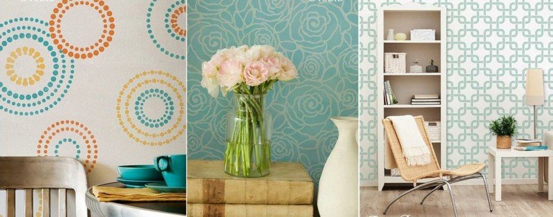 maľovanie stien vzory nápady šablóny moderný interiér