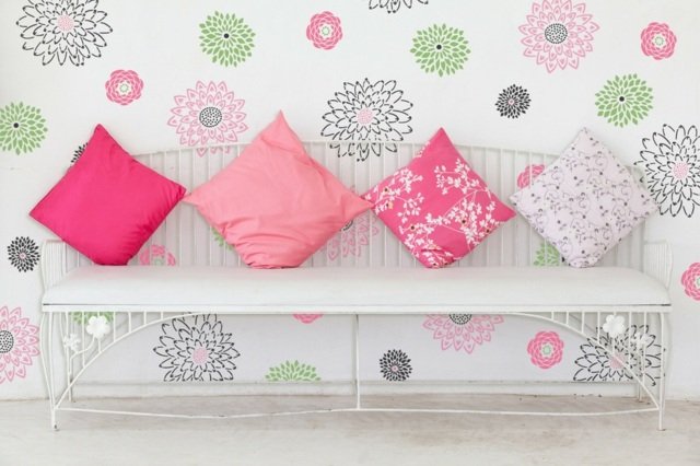 Nástenný dizajn kvetinový vzor ružová zelená biela