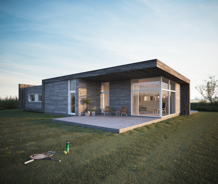 obytný dom-plochá strecha-montovaný dom-okno-bungalov