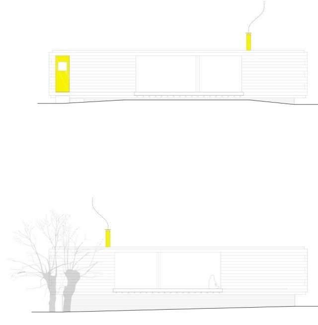 bytový pavilón architektúra B-House žltý vchodový komín