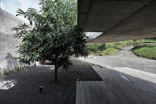 záhradný kameň z domčeka na strome s modernou architektúrou