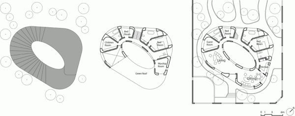 kamenný dom so zaujímavým dizajnovým architektonickým plánom