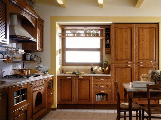 Nápady vidiecky štýl drevené skrine vstavané spotrebiče Drevené skrine vo vidieckom štýle vstavané spotrebiče jedálenský kút