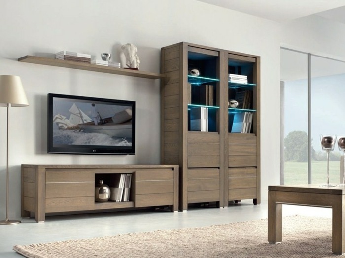 Osvetlenie myšlienok systému policových regálov v obývacej izbe