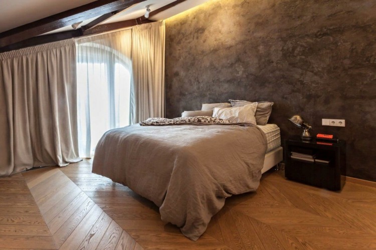 nápady na bývanie v čiernej nočnej skrinke-spálňa s vysokým leskom-monochromatický interiér