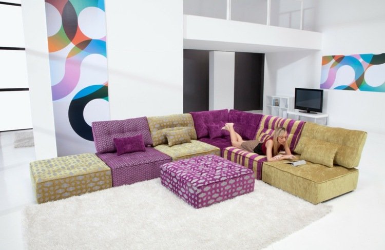 Farebný nábytok s originálnym čalúnením do obývačky Živá krajina funkcia postele fialové zelené čalúnenie moderné praktické