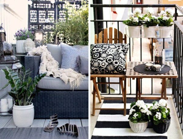 biele petúnie palmy balkón tipy na bývanie nábytok z ratanového dreva