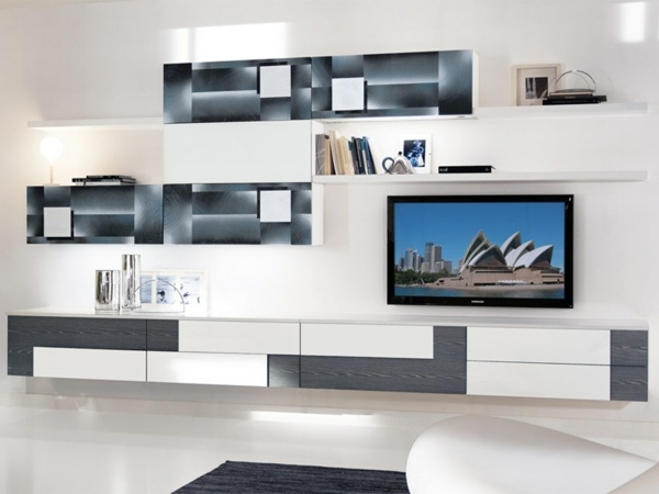 moderná nástenná jednotka bielo sivé integrované osvetlenie bielo sivé integrované osvetlenie LED svetlá