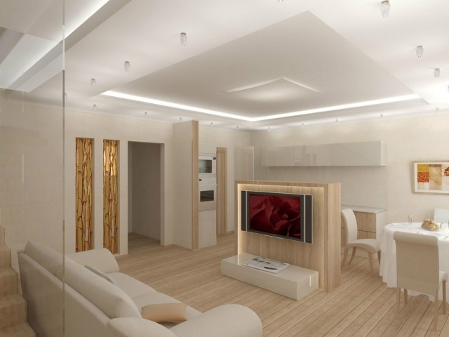 otvorený-biely-drevený-nábytok-nepriame-osvetlenie-strop