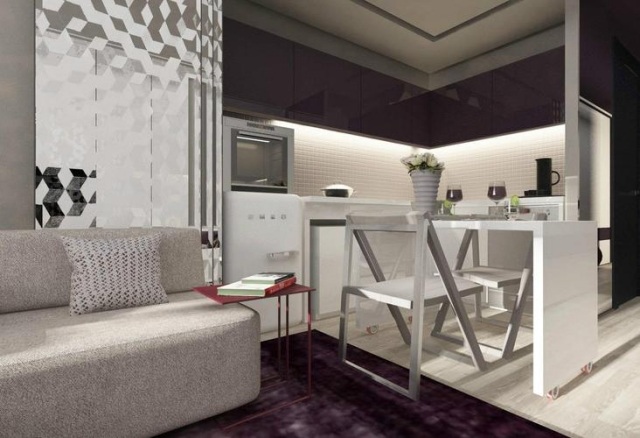 malý byt-štýlové zariadenie-otvorený-obývací-koncept-zrkadlová stena