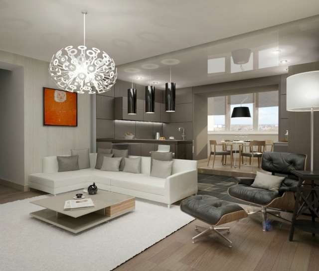 Zariaďte byt štýlovým neutrálnym farbením-bielo-sivým-osvetlením