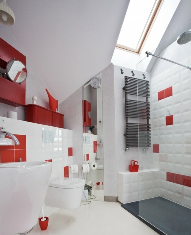 nastaviť dlaždice šikmý strop červená biela farba