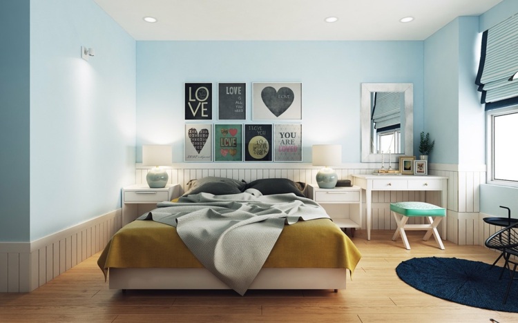 Svetlé apartmány sú skvelé pre severský štýl dizajnový-byt-severský-štýl-spálňa-téma-láska-srdcia-nástenné maľby-toaletný stolík