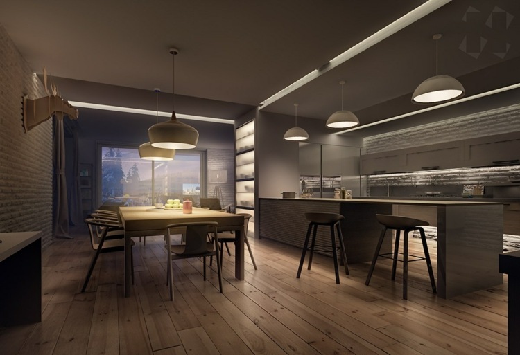 Apartmán s atraktívnym jedálenským kútom vedľa kuchyne dizajnový byt-minimalistický-škandinávsky-jedálenský stôl-jedálenské-stoličky-kuchyňa-ostrov