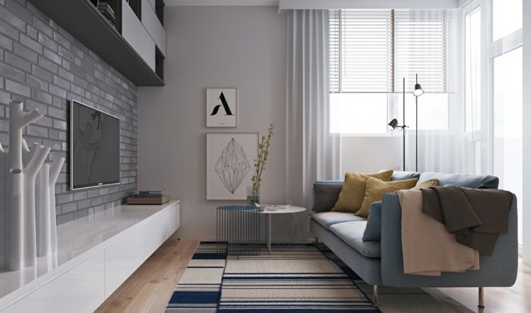 Inšpiratívny dizajn s farbami byt-inšpirácia-sedenie-obývačka-nízka doska-tehlová stena-sivá