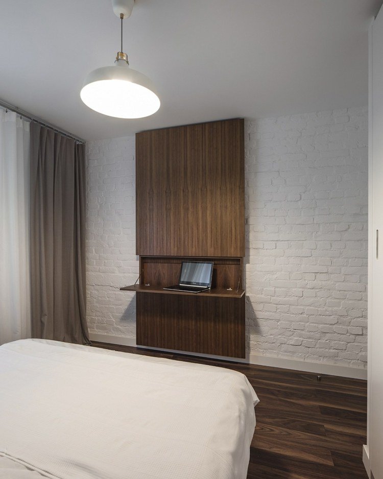 Ozdobte minimalistický byt textúrami byt-inšpirácia-minimalistický-nábytok-malá-spálňa-písací stôl-myšlienkové klapky