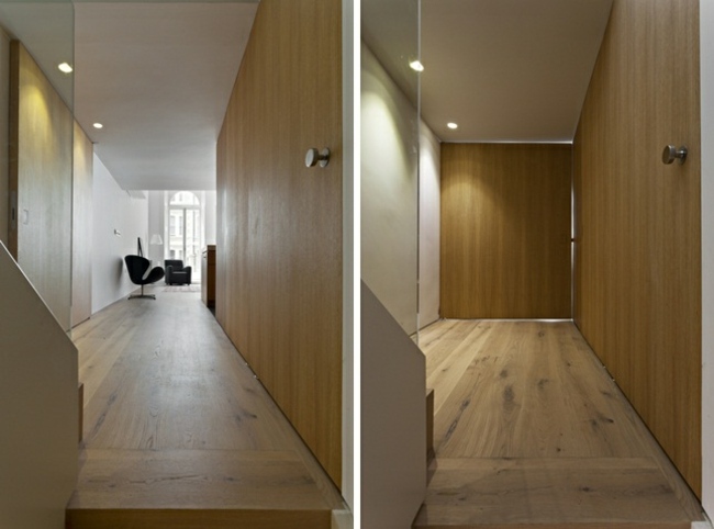 Drevené panely v dizajne chodby Dizajnové drevené panely sklenená stena