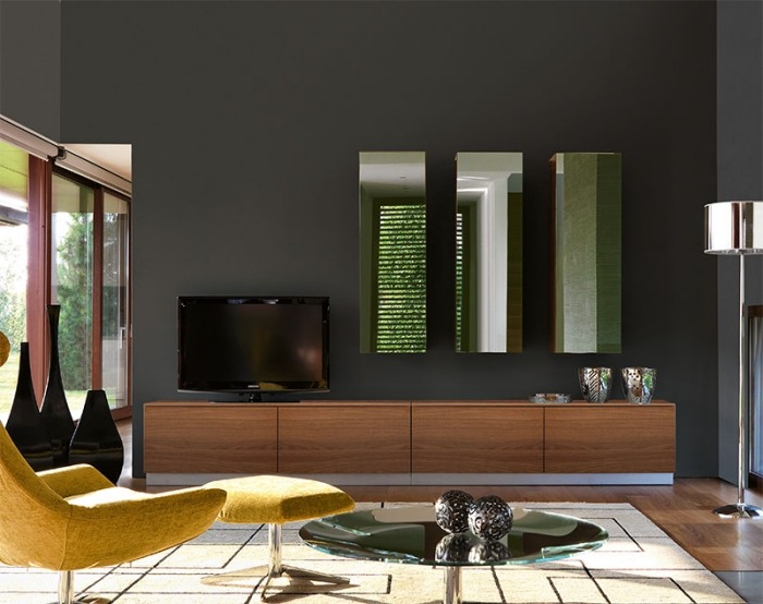 moderné-príborníky-varianty usporiadania úložného priestoru-dekory z tmavého dreva