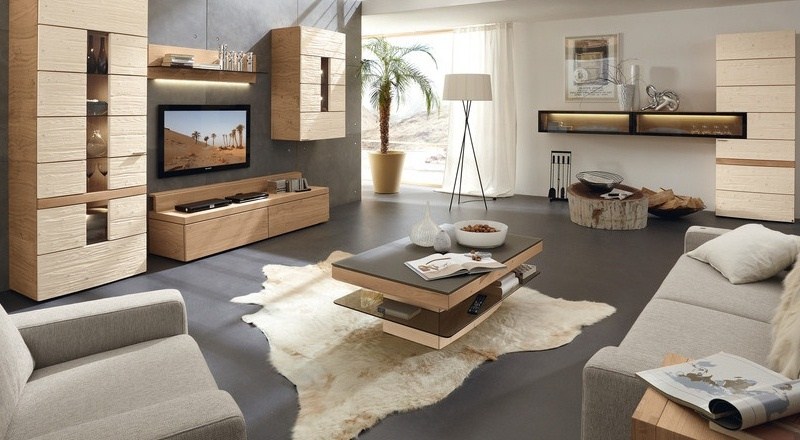 Zariaďte obývaciu izbu nábytkom z dubového dreva - stenovou skrinkou a príborníkom Nápady na obývaciu stenu Nastaviť moderný obývacia izba dub z pravého dreva