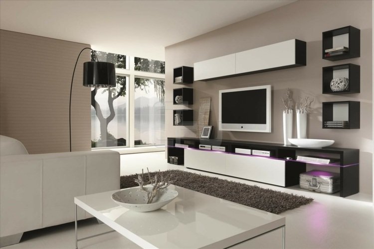 postavte si svoj vlastný nástenný nábytok moderná čierna a biela obývacia izba