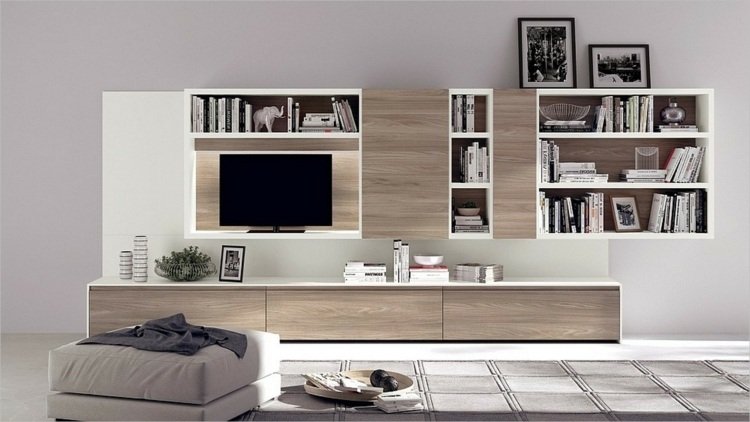 postavte si vlastnú nástennú jednotku nízke dosky televízne poličky nápady zadná stena