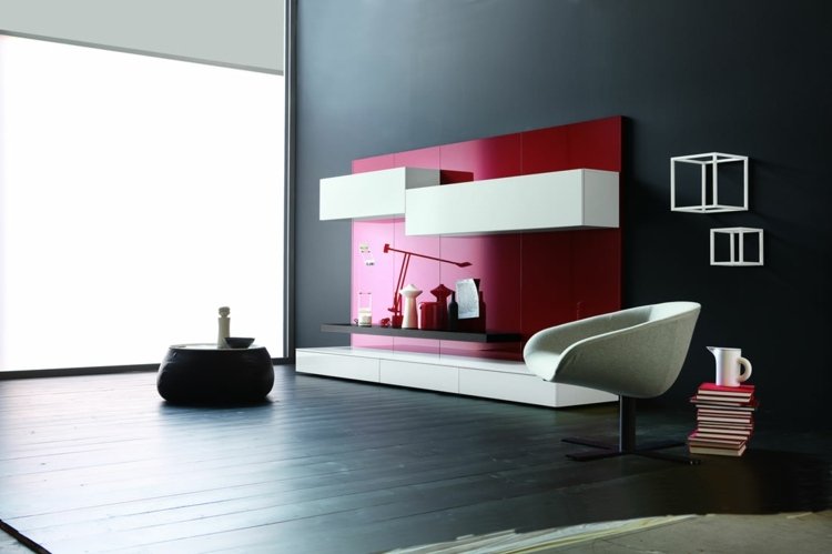 Postavte si vlastnú nástennú jednotku, minimalistické, lesklé, červené a biele parketové kreslo