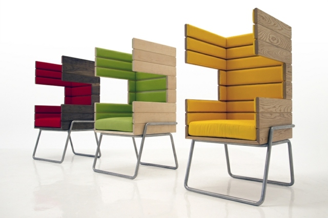 Obývacia izba žltá zelená červená čalúnenie kreslo moderné