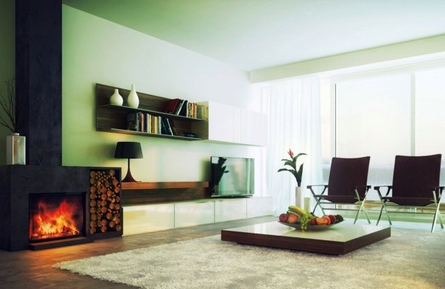 Konferenčné stolíky z mincovne čierneho krbu v tmavých farbách poličky na stenu