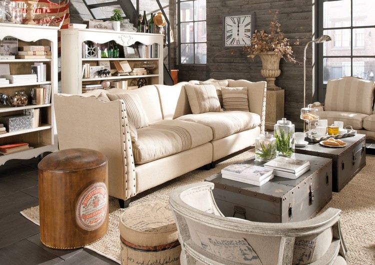 konferenčné stolíky do obývačky-vidiecky štýl-koberec z prírodného vlákna-truhlica