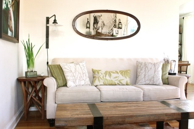 zariadenie-obývacia izba-vidiecky štýl-drevený-nábytok-zelené akcenty