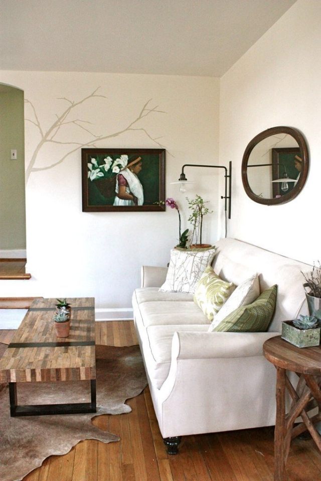 obývačka-vidiecky štýl-rustikálny-drevený-nábytok-biela sedačka