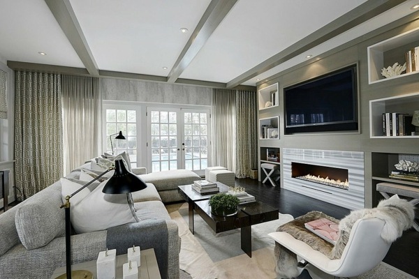 Čalúnené sedacie súpravy-sivý-nábytok-police-a-koberec-kožušinová-deka