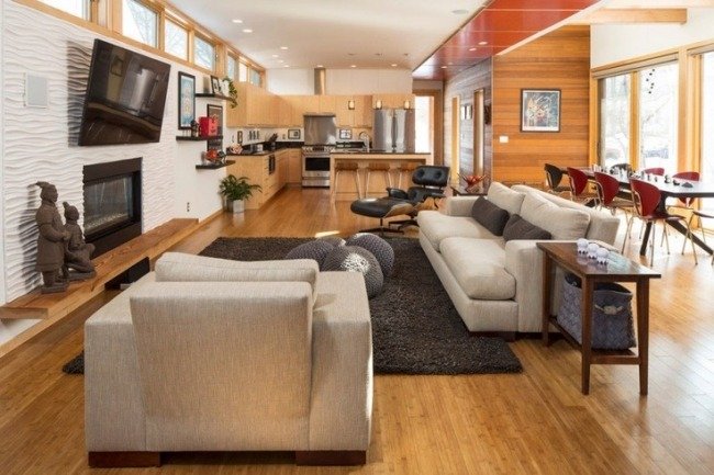 obývacia izba kuchyňa v otvorenom priestore obývacia izba drevená podlaha drevená kuchyňa