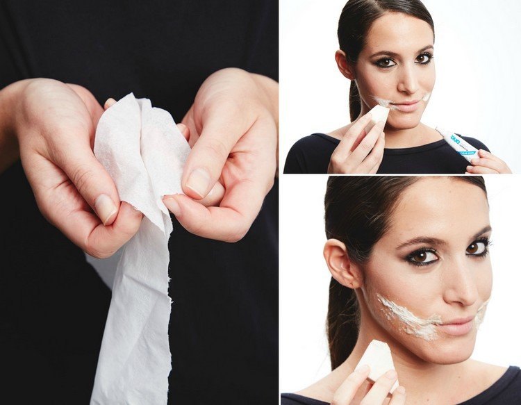 Make-up na rany lepidlom na riasy, tkanivami tváre a obvyklým make-upom Návod na líčenie, domáce prostriedky, kozmetické vreckovky a lepidlo na riasy