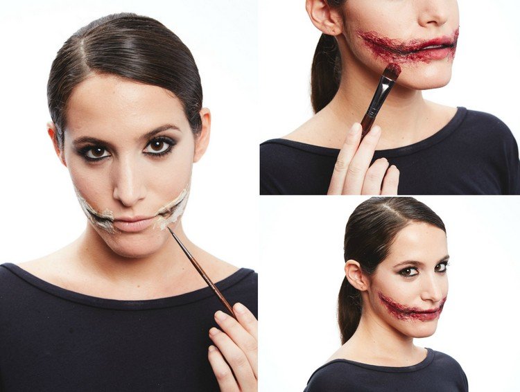 Doplňte štrbinové ústa Líčenie rán halloween-návod-ústa-rany-rany-ľahké